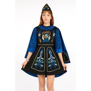Vintage traditional Irish step dancing dress handmade, black & blue small medium